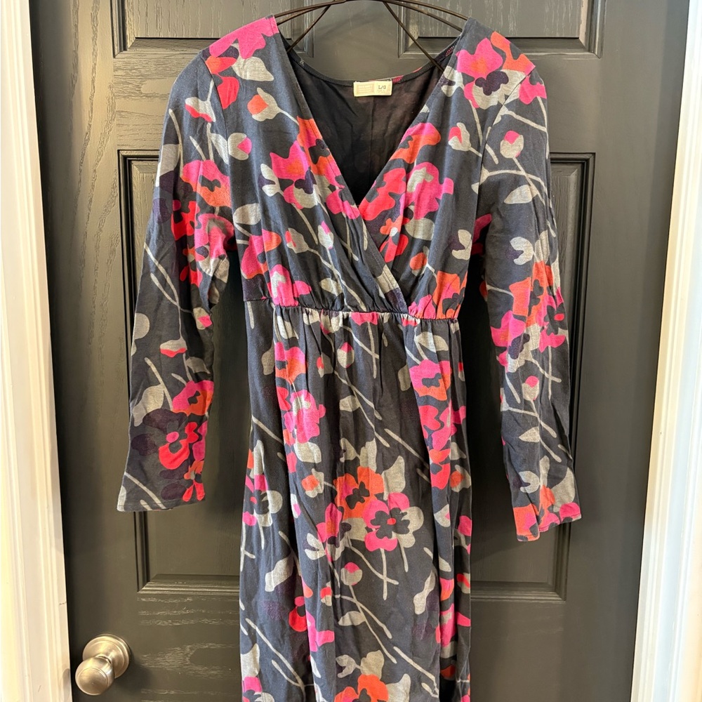 Old Navy Red and Gray Wrap Midi Dress with Bell Sleeves